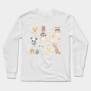 cute nursery animals watercolor Long Sleeve T-Shirt